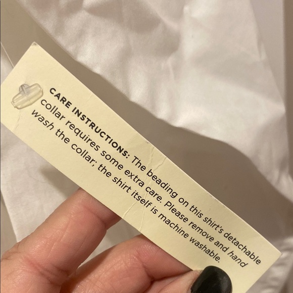 Talbots White Button-Up Shirt with Embellished Collar - Picture 10 of 10